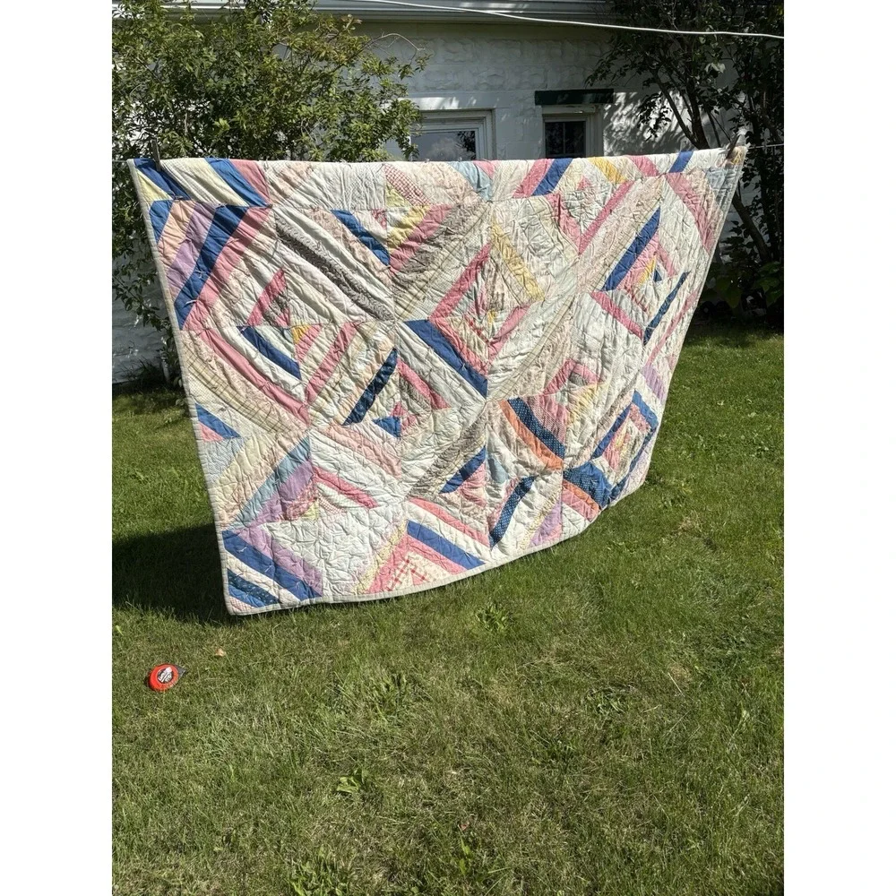 Antique Handmade Quilt Pastel Thick Heavy Wool Lined Cottagecore Granny 71